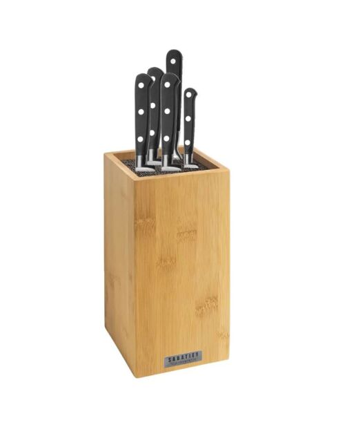 Origin brauner Spaguettiblock + 5 helle Holzmesser - 26x15,5 cm