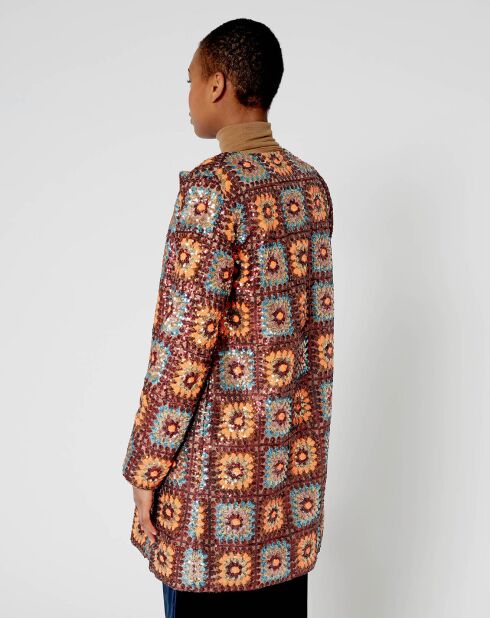 Manteau Crochet Paillette sequins chocolat
