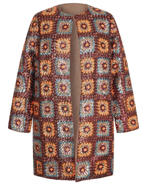 Manteau Crochet Paillette sequins chocolat
