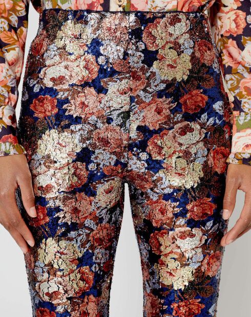 Pantalon à Sequins Roses encre