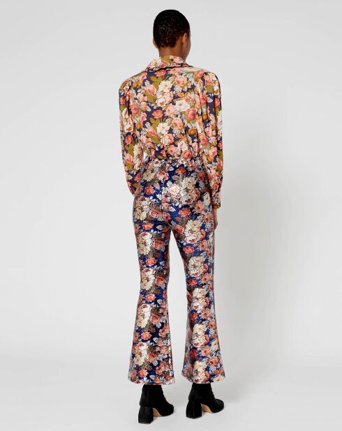 Pantalon à Sequins Roses encre