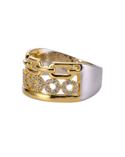 Bague en Argent doré & Oxyde de Zirconium blanc