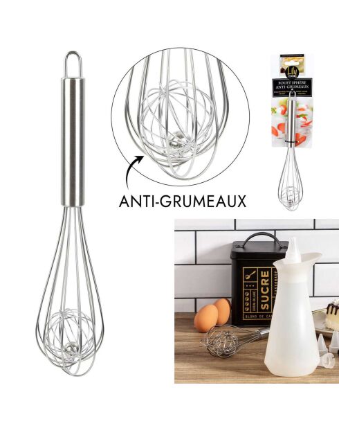 Fouet avec boule anti grumeaux gris