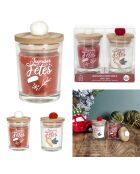 2 velas con tapa de madera, borla, blanco/rojo