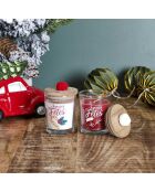 2 velas con tapa de madera, borla, blanco/rojo