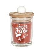 2 velas con tapa de madera, borla, blanco/rojo