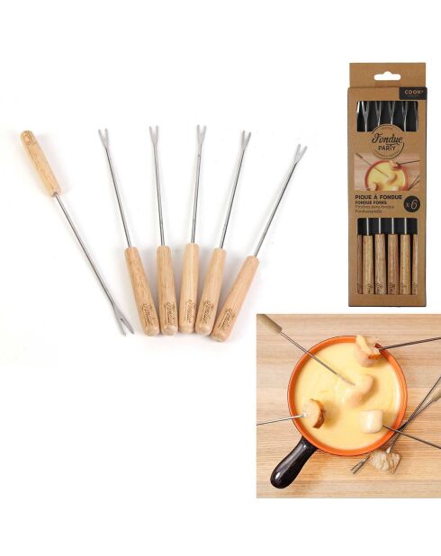 6 Piques à fondue bois/inox