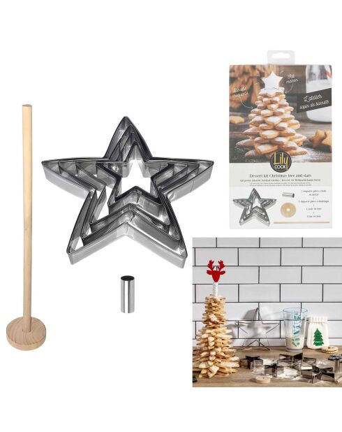 Coffret dessert sapin de noel inox/bois