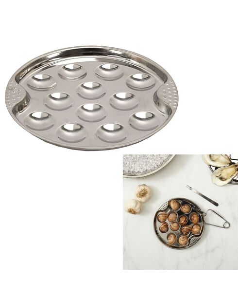 2 borden voor 12 zilveren slakken - D.19 cm