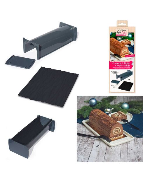 Coffret moule à buche et plaque gris/noir