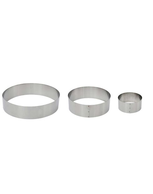 3 Cercles pâtissier argentés - 10x4.5 cm