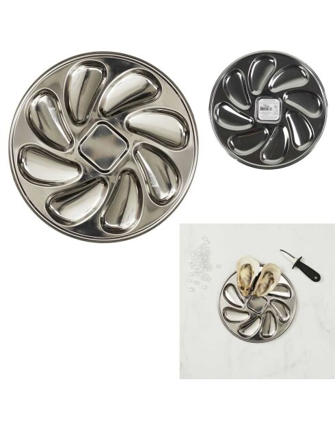 2 Assiettes pour 8 huitres argentées - D.23 cm