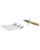 Coffret à huitres couteau + 4 fourchettes bois/inox