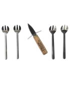 Coffret à huitres couteau + 4 fourchettes bois/inox