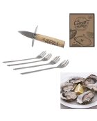 Coffret à huitres couteau + 4 fourchettes bois/inox