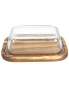 Beurrier en verre et acacia natural
