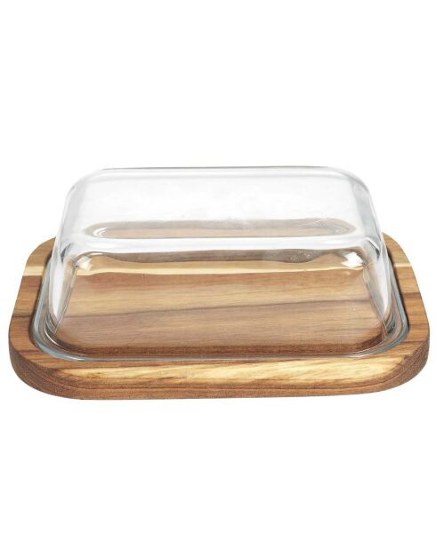 Beurrier en verre et acacia natural