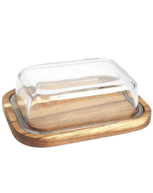 Beurrier en verre et acacia natural