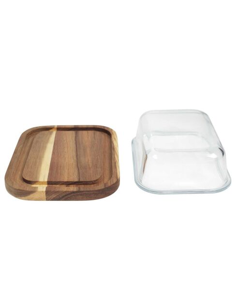 Beurrier en verre et acacia natural