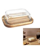 Beurrier en verre et acacia natural