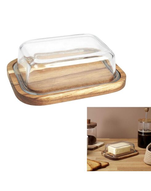 Beurrier en verre et acacia natural