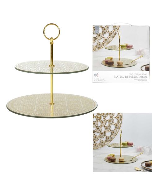 Serviteur décoratif 2 étages doré - 25x25x20 cm