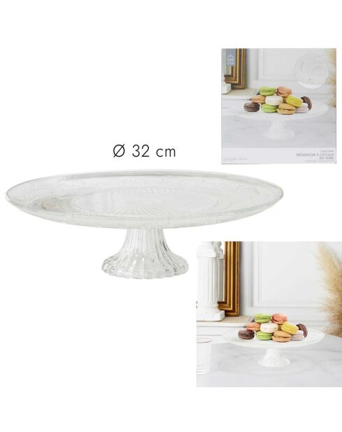 Plat de présentation en verre ciselé transparent - 33x9.5x33 cm