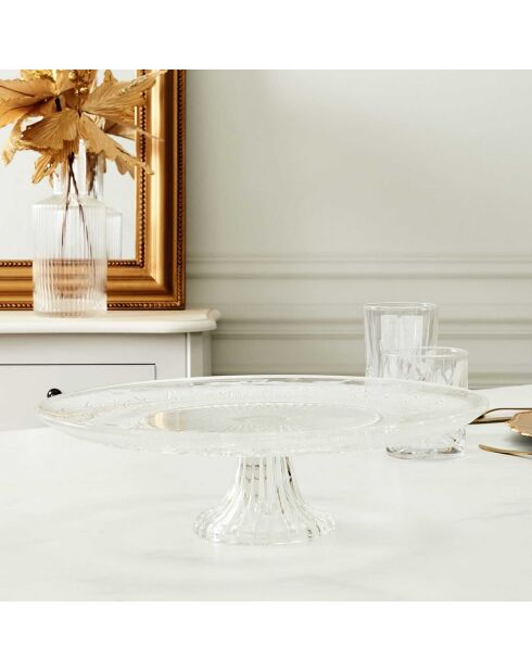 Plat de présentation en verre ciselé transparent - 33x9.5x33 cm
