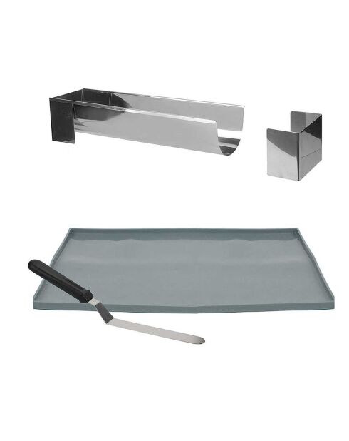 Coffret moule à buche et plaque genoise argenté/bleu