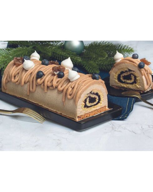 Coffret moule à buche et plaque genoise argenté/bleu