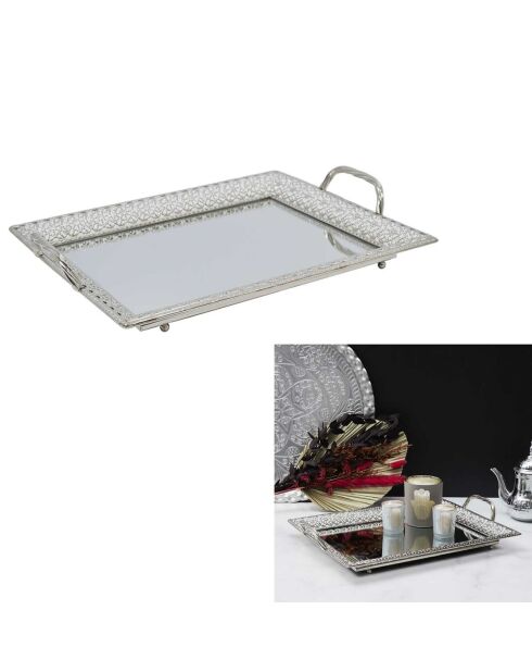 Plateau de service miroir argenté - 42.8x7x32 cm