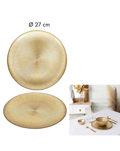 6 Assiettes plates dorées - D.27 cm