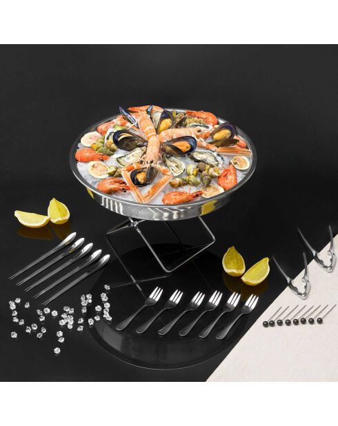 Plateau de service fruit de mer + 22 accessoires argenté