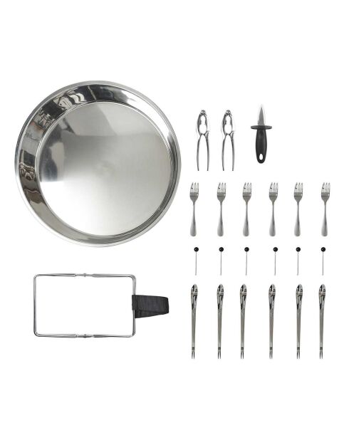 Plateau de service fruit de mer + 22 accessoires argenté