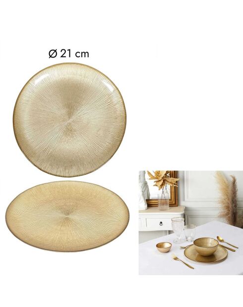 6 Assiettes dessert dorées - D.21x1.6 cm