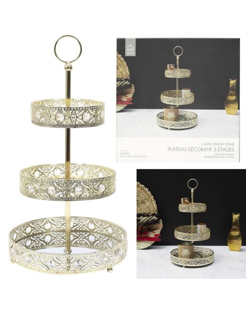 Serviteur décoratif 3 étages metal/doré - 25x46.5x25 cm
