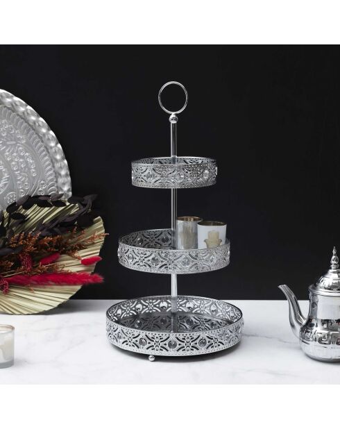Serviteur décoratif 3 étages argenté - 25x46.5x25 cm
