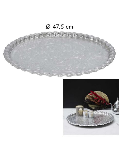 Plateau décoratif argenté - D.47.5 cm