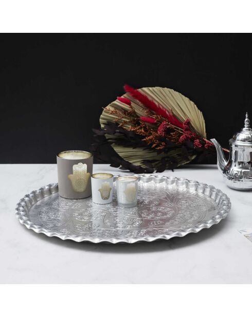 Plateau décoratif argenté - D.47.5 cm