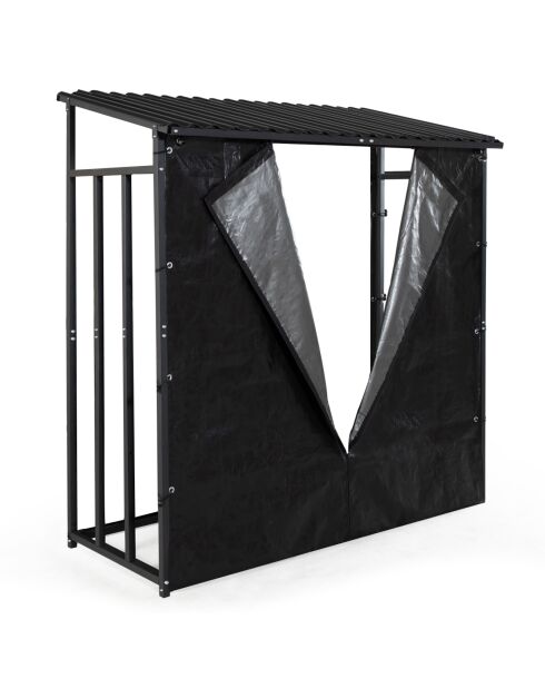 Abri-bûches 3 stères avec housse de protection zippable noir - 185x70/90x170/185 cm