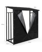 Abri-bûches 3 stères avec housse de protection zippable noir - 185x70/90x170/185 cm