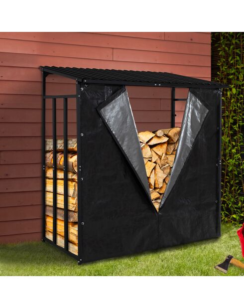 Abri-bûches 3 stères avec housse de protection zippable noir - 185x70/90x170/185 cm