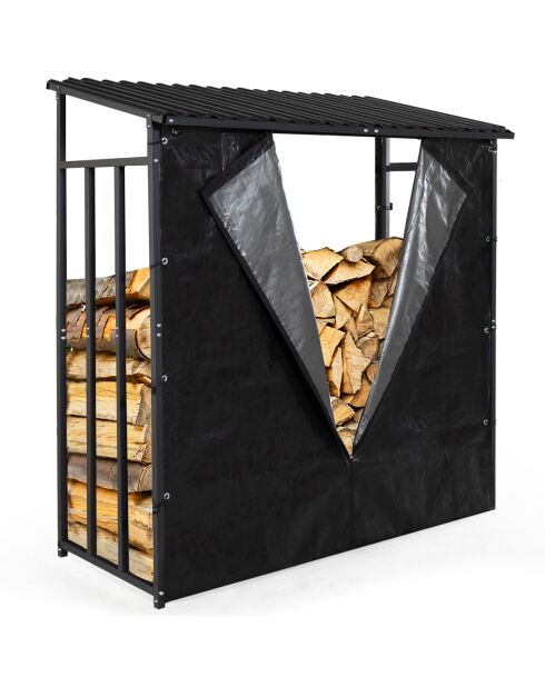 Abri-bûches 3 stères avec housse de protection zippable noir - 185x70/90x170/185 cm