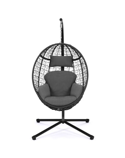 Sedia a uovo sospesa con cuscino incorporato nero/grigio - 93x60x110 cm