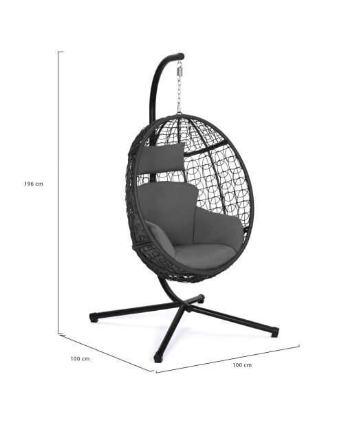 Sedia a uovo sospesa con cuscino incorporato nero/grigio - 93x60x110 cm