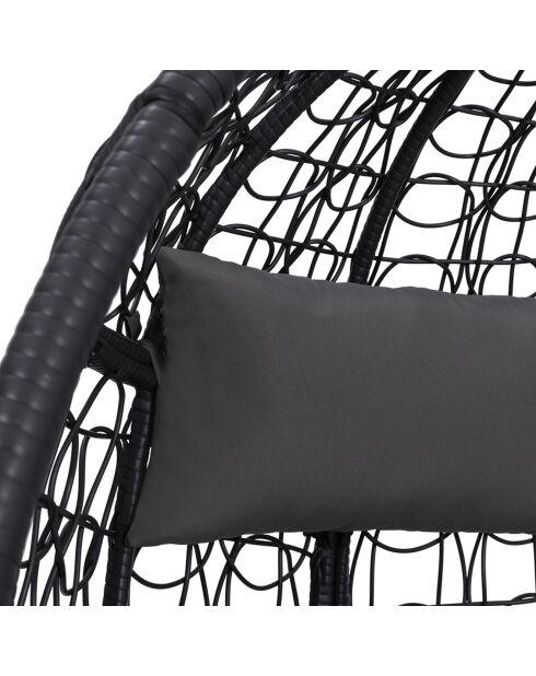 Sedia a uovo sospesa con cuscino incorporato nero/grigio - 93x60x110 cm