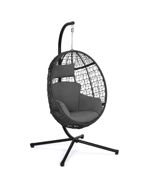 Sedia a uovo sospesa con cuscino incorporato nero/grigio - 93x60x110 cm