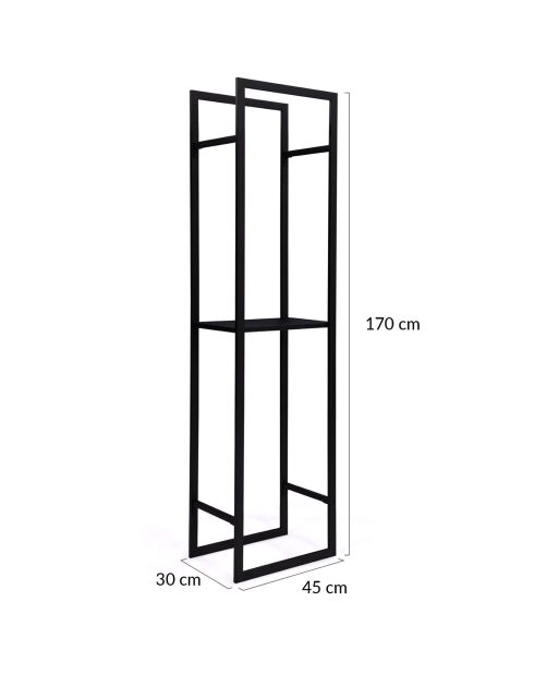 Estante vertical para troncos con estantes negros - 45x30x170 cm