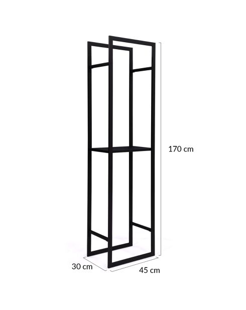 Range bûches vertical avec étagères noir - 45x30x170 cm