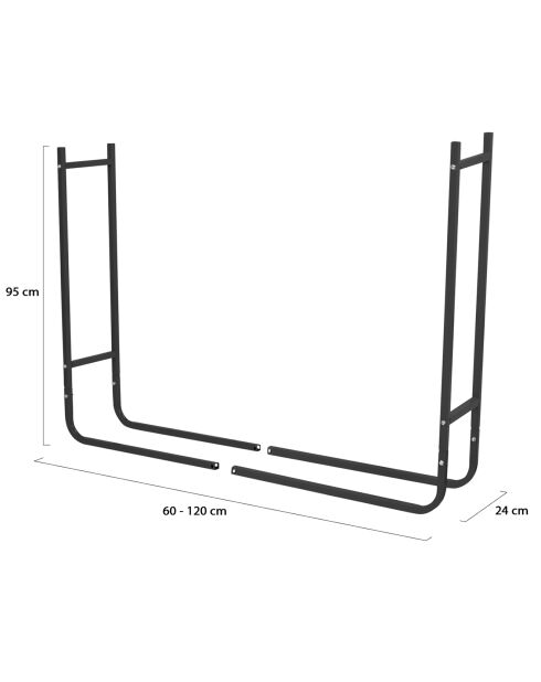 Serre bûches extensible sur pieds grande capacité noire - 95x60/120x24 cm